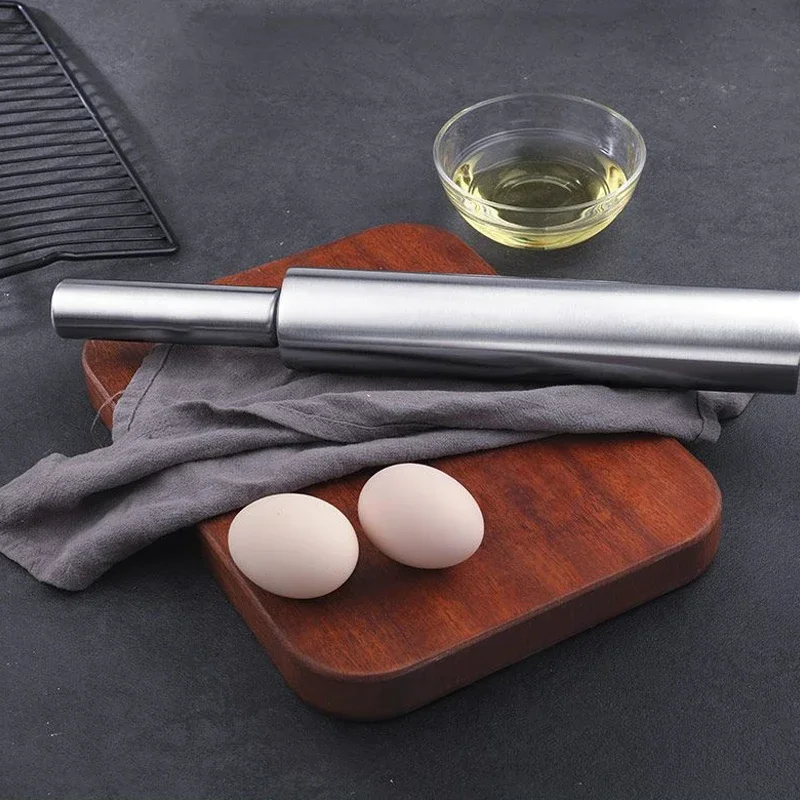 Kitchen Roller Baking - ไม้คลึงแป้งสแตนเลสสำหรับใช้ในครัวเรือน เครื่องมือกดแป้งทำเส้นก๋วยเตี๋ยว ไม้คลึงแป้งทำเกี๊ยว ไม้คลึงแป้งสำหรับทำขนมในครัว ไม้คลึงแป้งแบบไร้รอยต่อ