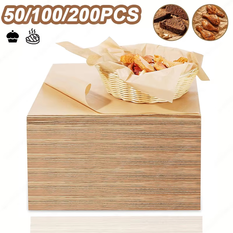 Kitchen Baking Sheets - 50/100/200PCS กระดาษรองอบ Parchment แผ่นอบเตาอบ Air Fryer