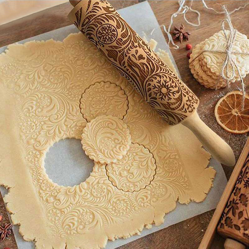 Kitchen Roller Baking - 1PC ลายนูนแกะสลัก Rolling Pin อุปกรณ์อบคุกกี้ Fondant