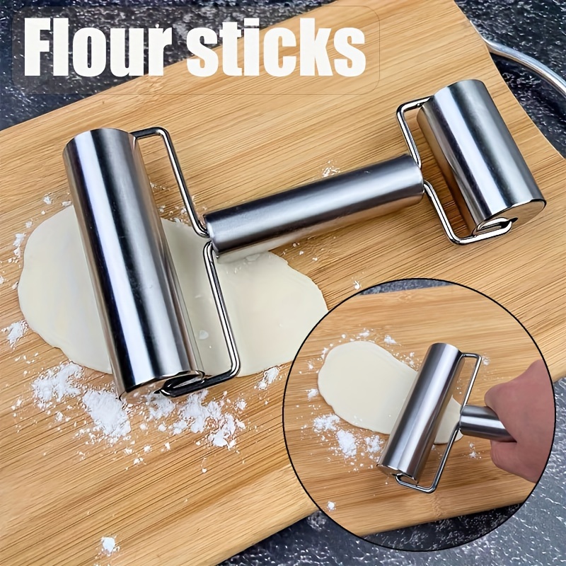 Kitchen Roller Baking - ไม้รีดแป้งสแตนเลสแบบสองหัว ไม่ติดแป้ง สำหรับทำขนม แป้งเกี๊ยว บะหมี่ พิซซ่า