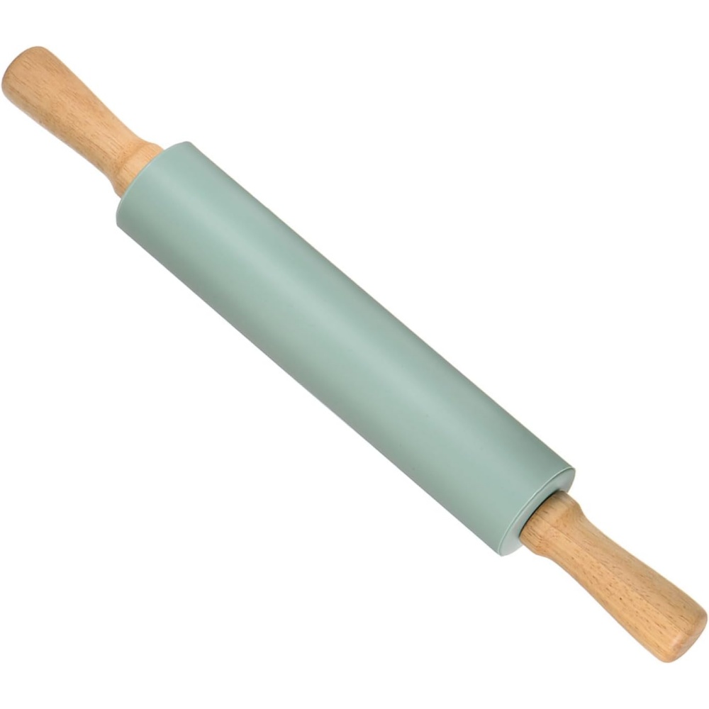 Kitchen Roller Baking - ไม้คลึงแป้งซิลิโคนแบบไม่ติด ด้ามไม้ สำหรับทำขนม พาสต้า คุกกี้ แป้งโดว์