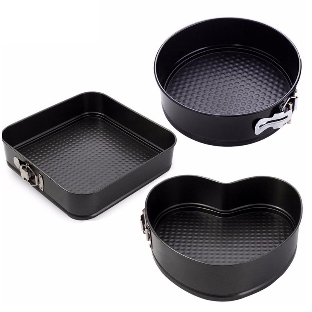Springform Pan Set - 3ชิ้น/เซ็ต Non-Stick Springform เค้กโลหะเบเกอรี่เค้กแม่พิมพ์ที่มีด้านล่างถอดได้รอบหัวใจสี่เหลี่ยมรูปร่าง Bakeware pan