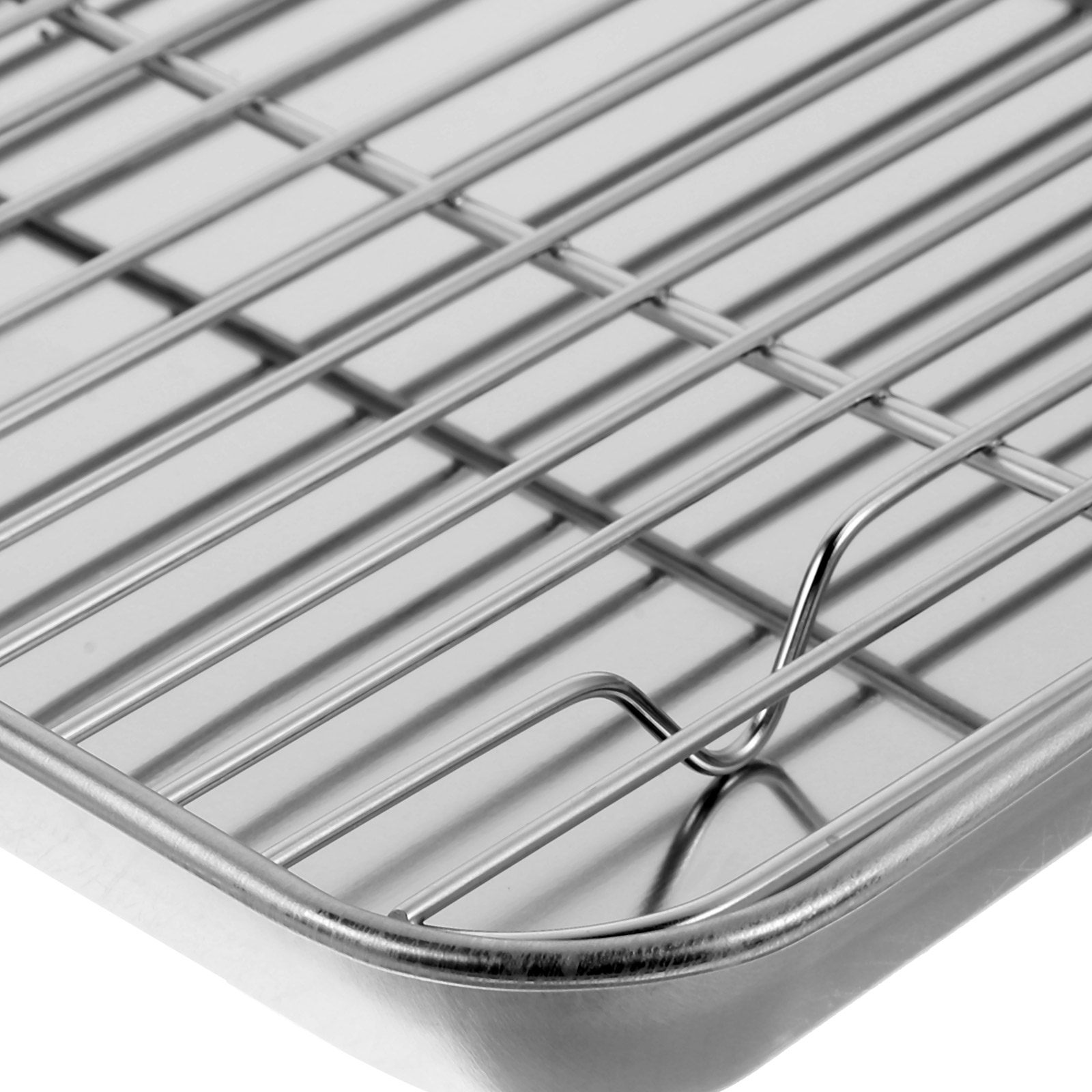 Cooling Rack Wire - ชุดถาดอบสแตนเลส 2 ชิ้น พร้อมตะแกรงลวดถอดได้ ใช้กับเครื่องล้างจานได้ เหมาะสำหรับอบ