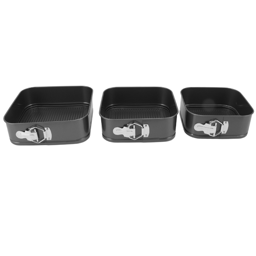 Springform Pan Set - ชุดพิมพ์เค้กสปริงฟอร์มเหล็กกล้าคาร์บอน 3 ชิ้น ผิวเคลือบกันติด รูปทรงสี่เหลี่ยม ฐานถอดออกได้