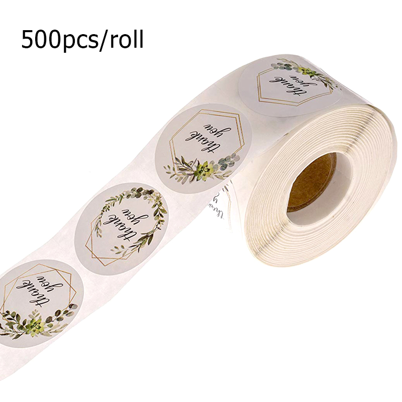 Kitchen.Baking Labels - 500 PCS ขอบคุณม้วนสติกเกอร์พืชสีเขียวรอบกาวซีลป้ายสําหรับกล่องบรรจุภัณฑ์กระเป๋าห้องครัวเบเกอรี่งานแต่งงานของขวัญ