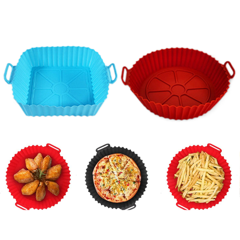 Kitchen Baking Tray - แม่พิมพ์ซิลิโคนสำหรับทอดอาหาร ถาดซิลิโคนสำหรับหม้อทอดไร้น้ำมัน ถาดอบแบบใช้ซ้ำได้ ถาดอบพิซซ่าแบบไม่ติดกระทะ อุปกรณ์ครัวสำหรับเตาอบ TMZ