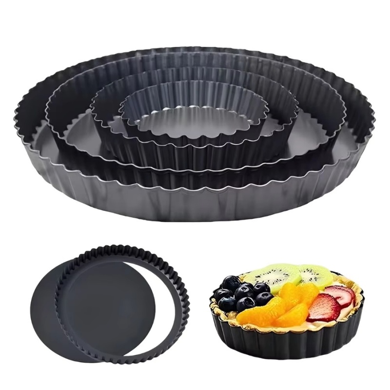 Kitchen Baking Tray - ถาดอบเค้กแบบถอดก้นได้ 1 ชิ้น ขอบหยัก ทำจากเหล็กคาร์บอนเคลือบสารกันติด สำหรับทำทาร์ต