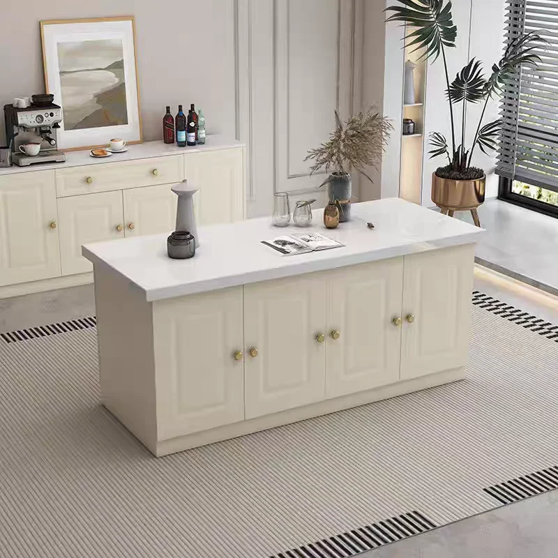 Kitchen Island Baking Table - เคาน์เตอร์บาร์หรูหราสไตล์ TAO โต๊ะครัวแบบเกาะกลางบ้าน โต๊ะรับประทานอาหาร ตู้เก็บของสำหรับทำอาหาร โต๊ะอบขนมแบบเปิดโล่ง