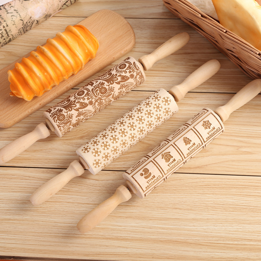 1PC ลายนูนแกะสลัก Rolling Pin  - Kitchen Roller Baking บทวิจารณ์และราคา
