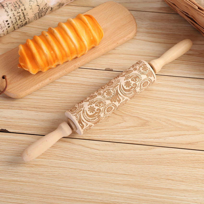 1PC ลายนูนแกะสลัก Rolling Pin  - Kitchen Roller Baking บทวิจารณ์และราคา