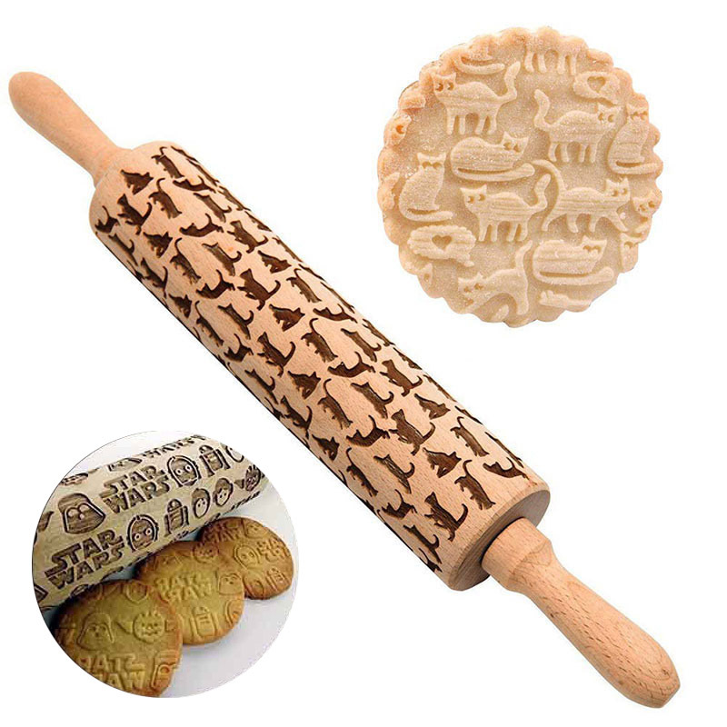 1PC ลายนูนแกะสลัก Rolling Pin  - Kitchen Roller Baking บทวิจารณ์และราคา